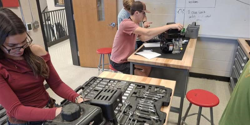 Madison County students are pictured at the new ag mechanics workbenches